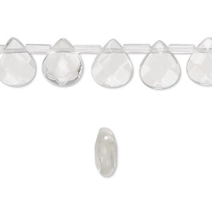 Drop, glass, clear, 10x8mm faceted puffed teardrop. Sold per pkg of 40 drops.