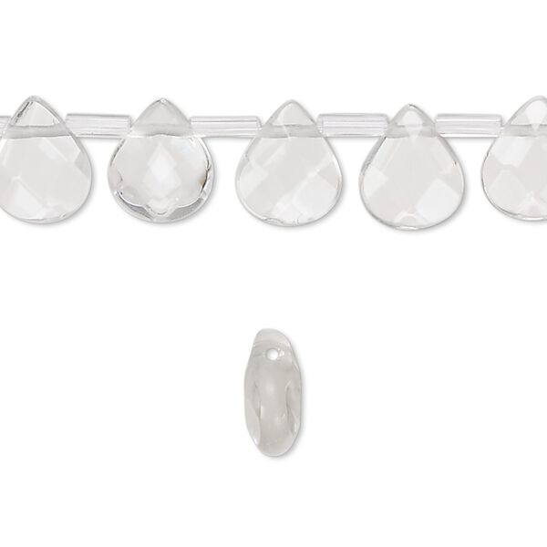 Drop, glass, clear, 10x8mm faceted puffed teardrop. Sold per pkg of 40 drops. image number 0
