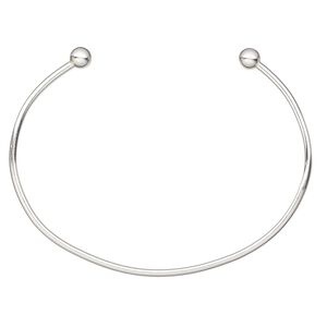 Bracelet, cuff, Create Compliments®, sterling silver, 2mm wide with (2) 6mm twist-off bead ends, adjustable from 6-1/2 to 7-1/2 inches. Sold individually.
