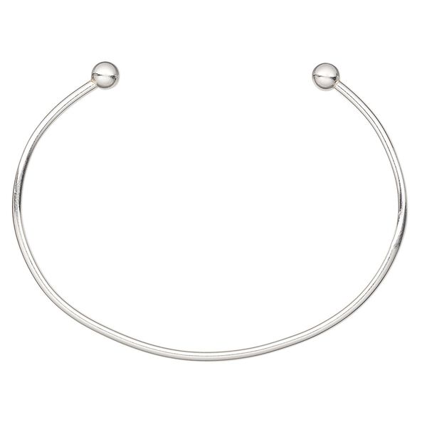 Bracelet, cuff, Create Compliments®, sterling silver, 2mm wide with (2) 6mm twist-off bead ends, adjustable from 6-1/2 to 7-1/2 inches. Sold individually. image number 0
