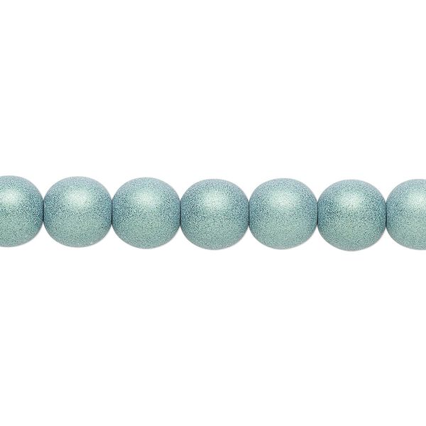 Bead, Czech glass druk, opaque satin green, 8mm round. Sold per 15-1/2" to 16" strand. image number 0