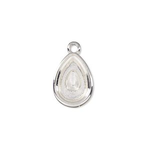 Drop, Almost Instant Jewelry®, silver-plated "pewter" (zinc-based alloy), 16x12mm teardrop with 14x10mm pear setting. Sold per pkg of 2.