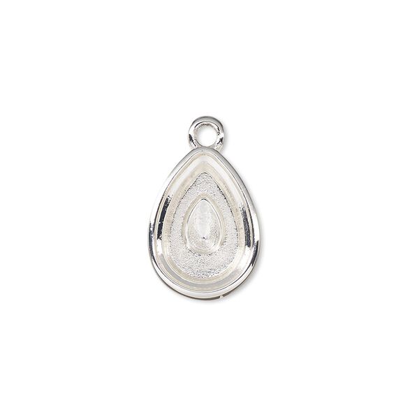 Drop, Almost Instant Jewelry®, silver-plated "pewter" (zinc-based alloy), 16x12mm teardrop with 14x10mm pear setting. Sold per pkg of 2. image number 0