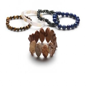 Multi-gemstone / glass 1pkg5, mixed shape stretch bracelet 6.5 inch mix 4mm-36x15mm