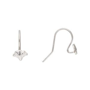 Ear wire fishhook 1pkg2 Amoracast® sterling silver, 14mm / 7x5mm leaf ginkgo / open loop, 20 gauge 1 pair