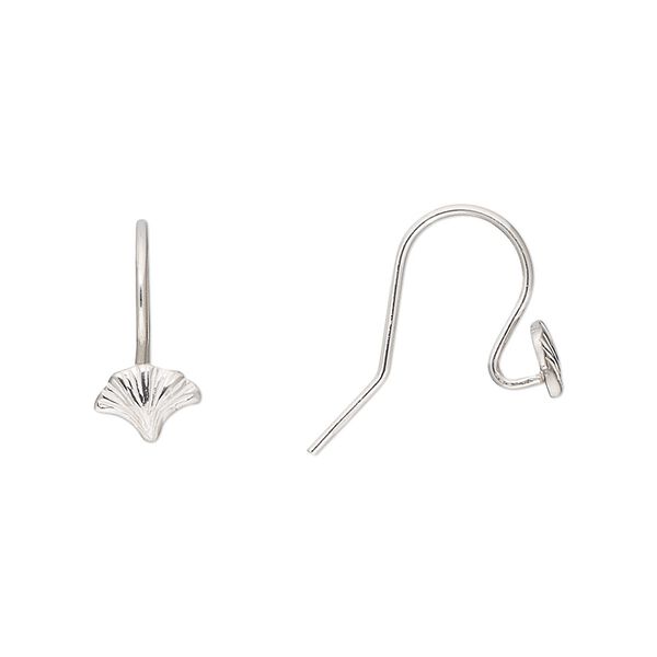 Ear wire fishhook 1pkg2 Amoracast® sterling silver, 14mm / 7x5mm leaf ginkgo / open loop, 20 gauge 1 pair image number 0