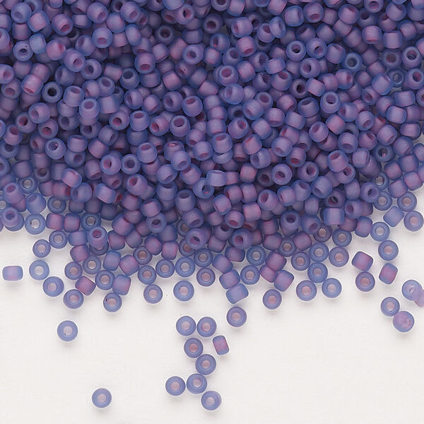 Seed bead, Dyna-Mites™, glass, pkg/1/2kg, #11 round, translucent inside dyed color matte blue/lilac, (227MA 11/0 RR). image number 0