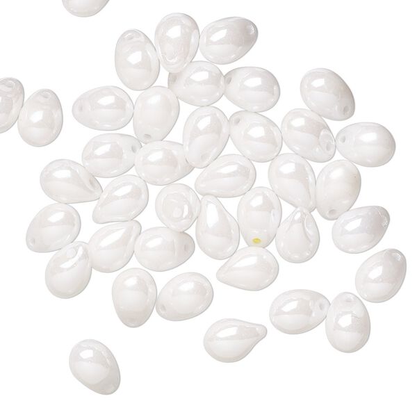 Bead, Preciosa, Czech pressed glass, opaque alabaster snow white luster, 7x5mm top-drilled fringe. Sold per pkg of 40. image number 0