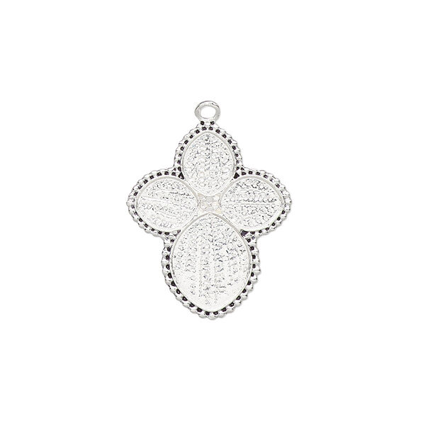 Drop, antique silver-plated brass, 20x17mm with (1) 10x8mm and (3) 6x4.8mm pure leaf settings. Sold individually. image number 0