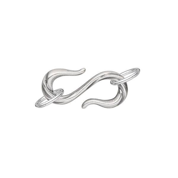 Clasp, JBB Findings, S-hook, antique silver-plated pewter (tin-based alloy), 22x10mm single-sided with line design and (2) 6-8mm jump rings. Sold individually. image number 0