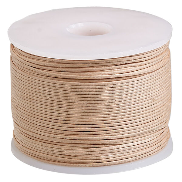 Cord, waxed cotton, natural, 0.5mm. Sold per 100-meter spool. image number 0