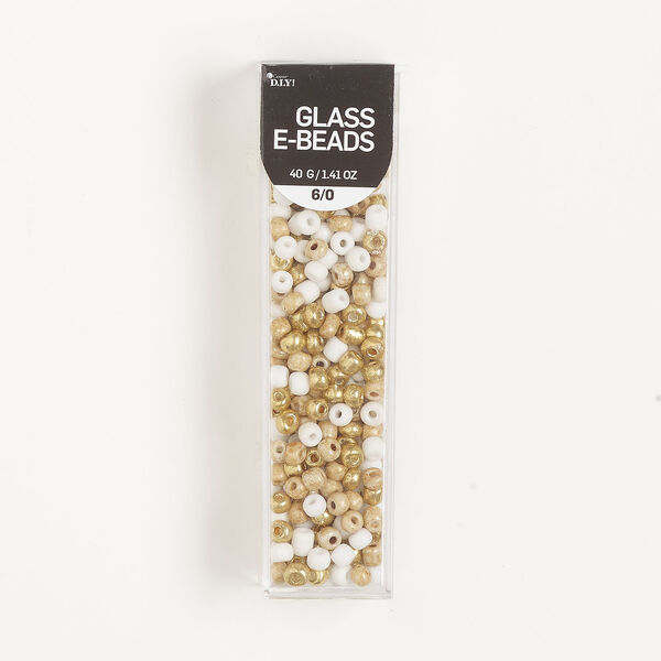 Seed bead mix glass 1pkg1, #6 round 40g, opaque gold / tan / white image number 0
