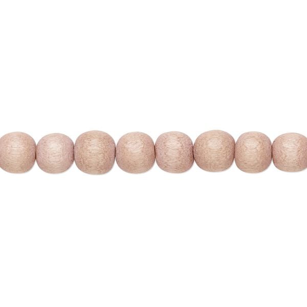 Bead 1pkg1, Taiwanese cheesewood (dyed / waxed), light mauve, 5-6mm round, 15-1/2 to 16 inches. image number 0
