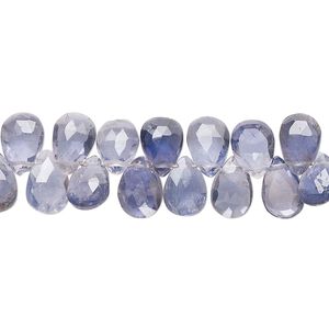Iolite 1pkg1, hand-cut top-drilled faceted puffed teardrop bead natural 8 inch 7x5mm-9x7mm
