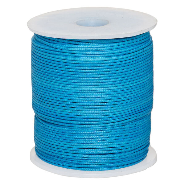 Cord, waxed cotton, turquoise blue, 1mm, 20-pound test. Sold per 100-meter spool. image number 0