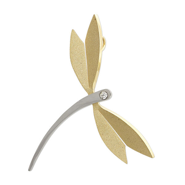 Focal, glass rhinestone and gold-finished stainless steel, clear, 45x34mm dragonfly. Sold individually. image number 0