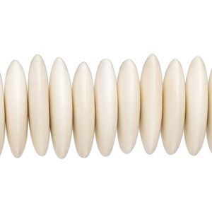 Bead, whitewood (bleached / waxed), pkg/8 inches, white, 19x4.5mm-21x5.5mm hand-cut rondelle.
