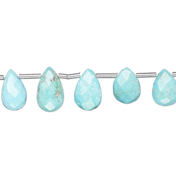 Bead, Imperial Crown turquoise (natural), 8x6mm-12x8mm hand-cut top-drilled faceted puffed teardrop, B- grade, Mohs hardness 5 to 6. Sold per pkg of 21. image number 0
