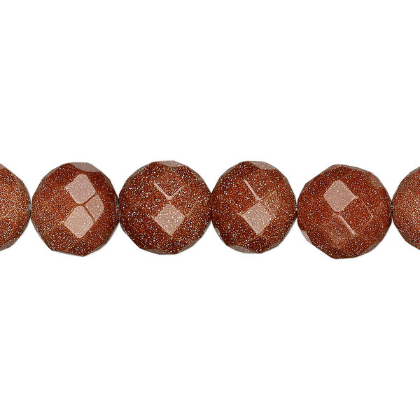 Bead, brown goldstone (glass) (man-made), 10mm faceted round. Sold per 15-1/2" to 16" strand. image number 0