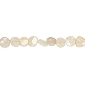 White chalcedony 1pkg1, luster hand-cut faceted flat round bead 6 inch 5-6mm