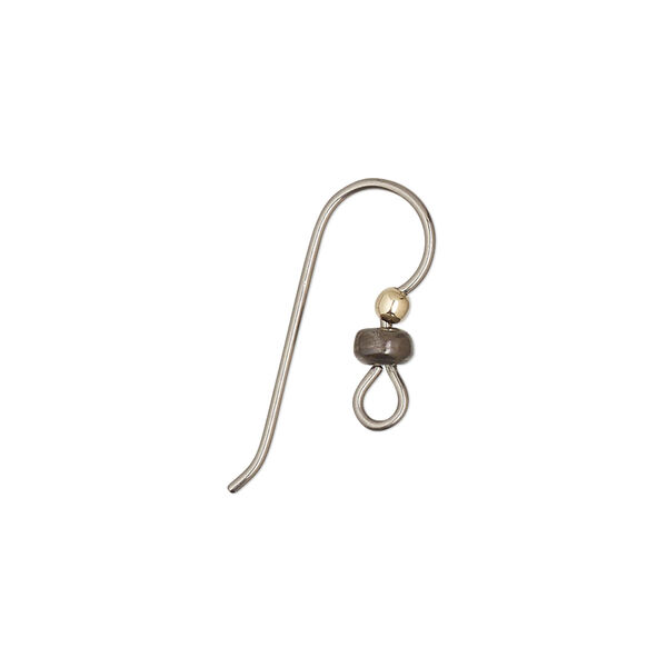 Ear wire, niobium / gold-filled / antique brass-finished niobium, 16mm fishhook with 2mm ball and 3x1.5mm heishi with open loop, 20 gauge. Sold per pkg of 25 pairs. image number 0
