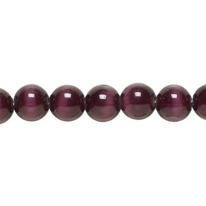Bead, cat's eye glass (fiber optic glass), purple, 8mm round, quality grade. Sold per 15-1/2" to 16" strand.