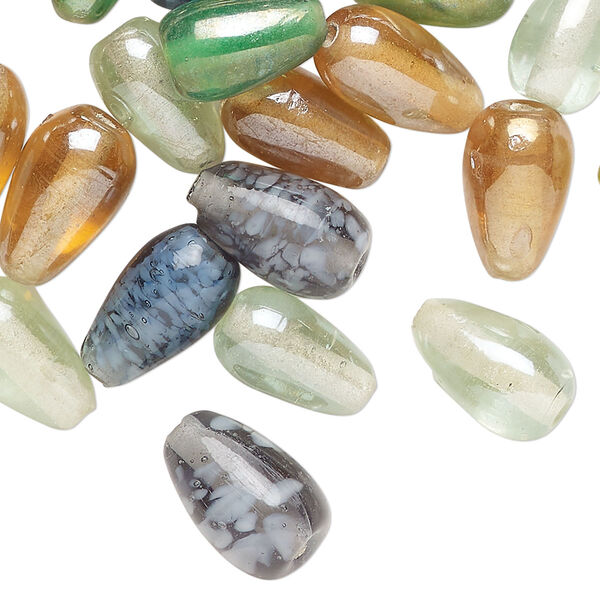 Bead mix, luster glass, opaque mixed colors, 12x7-15x10mm teardrop. Sold per 1-ounce pkg, approximately 30 beads. image number 0