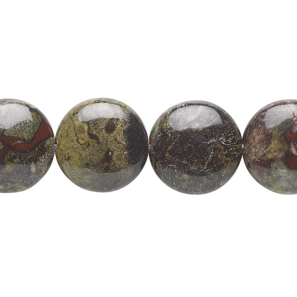 Bead, dragon blood jasper (natural), 14mm flat round, B grade, Mohs hardness 6-1/2 to 7. Sold per 15-1/2" to 16" strand. image number 0