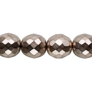Bead, Czech fire-polished glass, pkg/15-1/2 to 16 inches, 12mm faceted round, opaque copper carmen, (23980-70018).