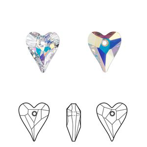 Drop 108pk crystal AB, Swarovski® 12x10mm pendant wild heart 6240