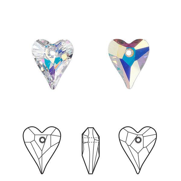 Drop 108pk crystal AB, Swarovski® 12x10mm pendant wild heart 6240 image number 0