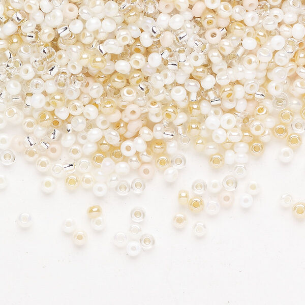 Seed bead mix Preciosa Ornela 1pkg1 Czech glass, opaque and translucent multi-white, #10 rocaille, 50g image number 0