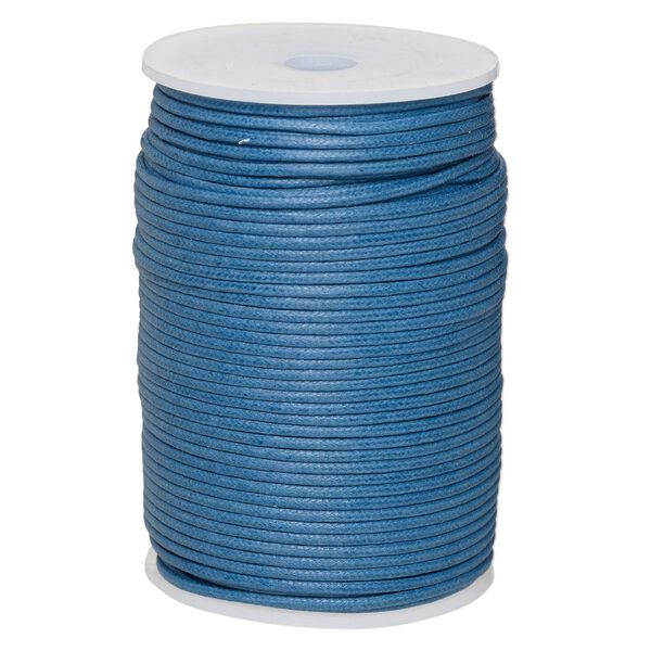 Cord, waxed cotton, medium blue, 2mm, 50+ pound test. Sold per 100-meter spool. image number 0