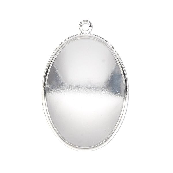 Focal, Almost Instant Jewelry®, silver-plated brass, 32x23.5mm oval with 30x22mm oval setting. Sold per pkg of 2. image number 0