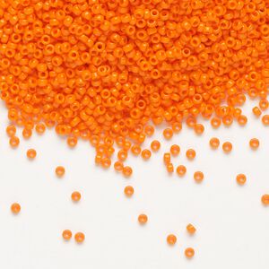 Seed bead, Miyuki, glass, pkg/35g, #15 rocaille, opaque orange (RR-406).