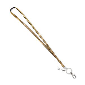 Lanyard, faux suede / acrylic rhinestone / silver- / nickel-finished "pewter" (zinc-based alloy), amber brown, 8mm wide, 34 inches with lobster claw clasp. Sold individually.