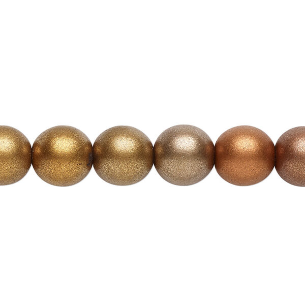 Bead, Czech glass druk, opaque satin metallic bronze tone, 10mm round. Sold per 15-1/2" to 16" strand. image number 0
