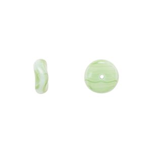 Bead, Czech pressed glass, opaque green/white, 10x4mm rondelle. Sold per 15" to 16" strand.