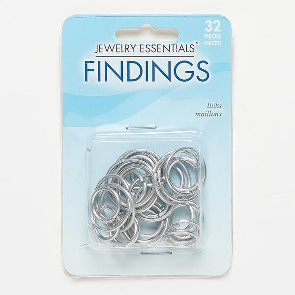 Jump ring mix, nickel-finished aluminum, 15-20mm round, 11.4-17.5mm inside diameter, 14-15mm gauge. Sold per pkg of 32. image number 0