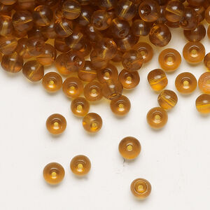 Bead, glass 1pkg4oz, translucent dark honey, 4mm round.