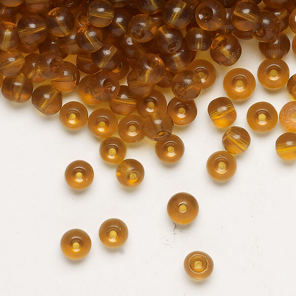 Bead, glass 1pkg4oz, translucent dark honey, 4mm round. image number 0