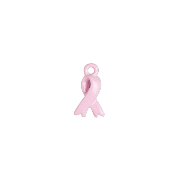 Charm, enamel and pewter (tin-based alloy), pink, 10.5x7mm 3D awareness ribbon. Sold individually. image number 0