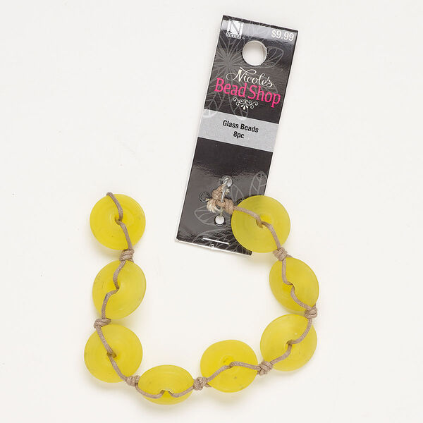 Component, glass, pkg/8, frosted yellow, 19mm donut. image number 0