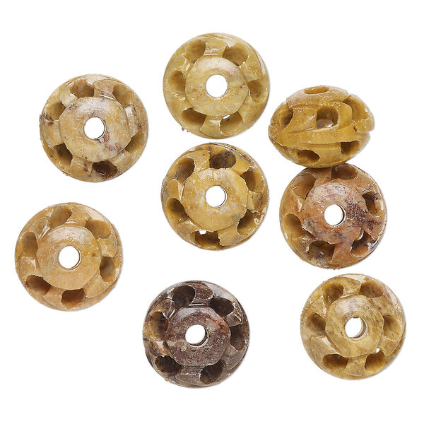 Bead, soapstone (coated), 16.5x12mm hand-cut carved rondelle, B grade, Mohs hardness 1 to 2-1/2. Sold per pkg of 8. image number 0
