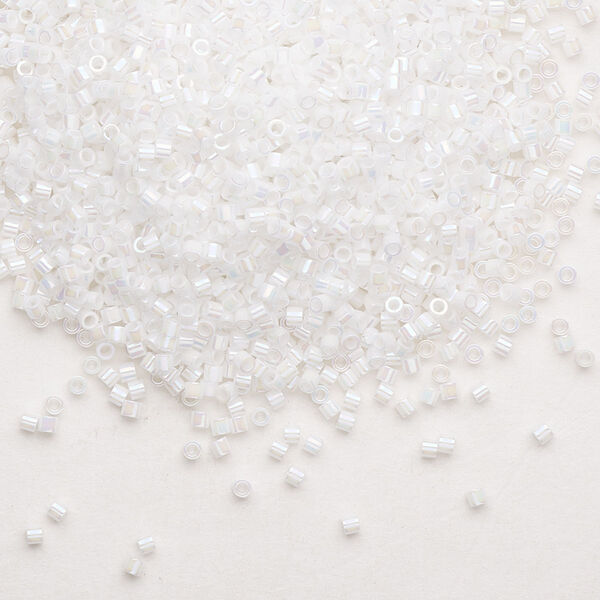 Seed bead, Delica®, glass, pkg/7.5g, #15 round, opaque rainbow white pearl (DBS-0202). image number 0