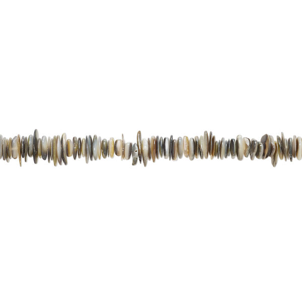 Bead 1pkg1, black lip shell / gold lip shell / mother-of-pearl shell (natural / bleached), medium to extra-large chip, 15 inches. image number 1