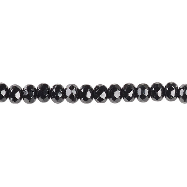 Bead, Czech fire-polished glass, jet, 5x4mm faceted rondelle. Sold per 15-1/2" to 16" strand. image number 0