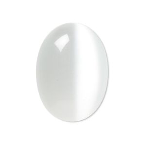 Cabochon, cat's eye glass (fiber optic glass), white, 30x22mm calibrated oval, quality grade. Sold per pkg of 2.