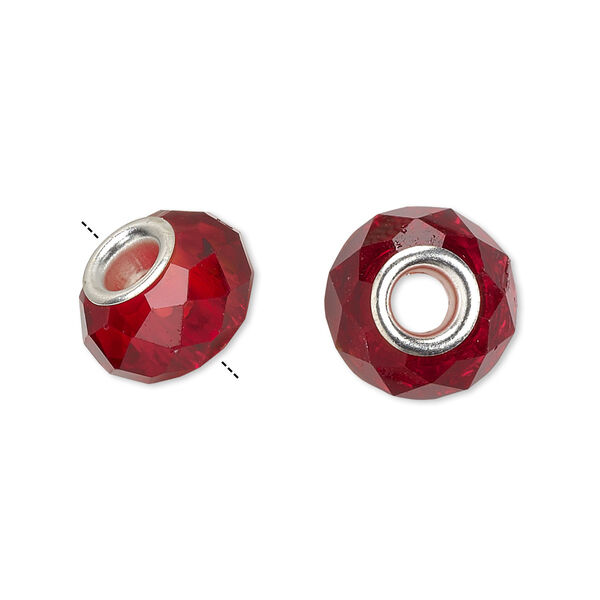 Bead 10pk 32 facets red silver plate, Celestial Crystal® Dione® 14x9mm rondelle image number 0