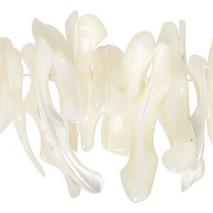 Bead, mother-of-pearl shell (bleached), white, 18x2mm-32x10mm hand-cut freeform frangia, Mohs hardness 3-1/2. Sold per 15-1/2" to 16" strand.